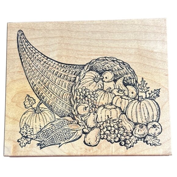Northwoods Rubber Stamps Wooden Cornucopia Stamp Thanksgiving Harvest - Picture 1 of 3